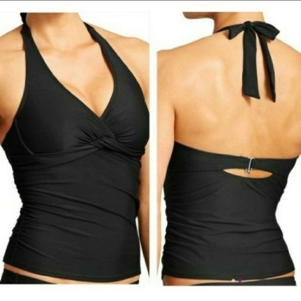 Athleta Tara Halter Tankini Swim Top Black 34 B/C